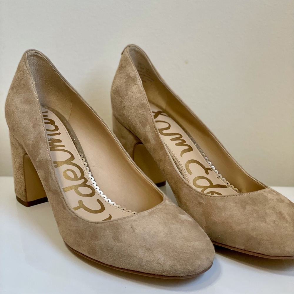 Sam Edelman Taupe Suede Block Heel Pumps